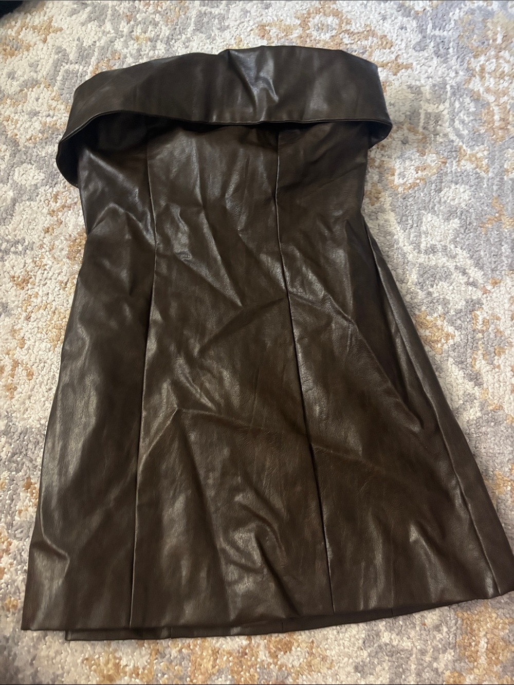 Aritzia Strapless Faux Leather Mini Dress in Dark Brown